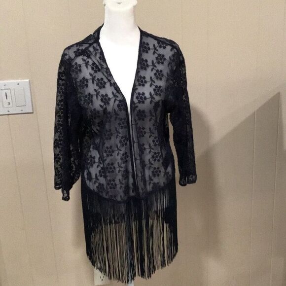 Wrap, H & M Womens Blue Wrap, L, Lace with fringe - Picture 1 of 9